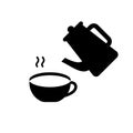 Silhouette icons. Teapot, steam, cup with hot water. Outline set for packaging tea, coffee, herbal collection. Illustration of