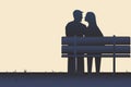 Silhouette illustration of a couple sitting on a bench