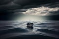 Illustration of lone boat out at sea under dark sky Royalty Free Stock Photo