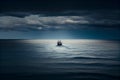 Illustration of lone boat out at sea under dark sky Royalty Free Stock Photo
