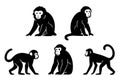 Vector Silhouette, Illustration of 5 Monkeys Royalty Free Stock Photo