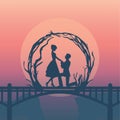 silhouette illustration of romantic couple have proposal of marriage.