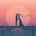 silhouette illustration of romantic couple have proposal of marriage.