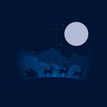 Silhouette illustration of Santa Claus driving his sleigh with the moon as the background vector EPS Royalty Free Stock Photo