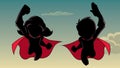 Boy and Girl Flying Silhouette Royalty Free Stock Photo