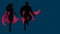 Superhero Couple Flying in Space Silhouette