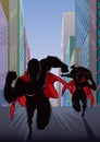 Superhero Couple Running Hero Leads Silhouette