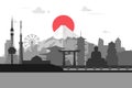 Silhouette illustration of Tokyo city in Japan.Japan landmarks