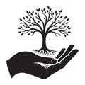 Tree of Life Silhouette Hand Holding Tree Protection and Growth Royalty Free Stock Photo