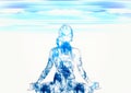 Silhouette illustration of a woman meditating on blue ripples