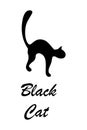 Silhouette image of a black cat with lettering Black Cat. Logotype. Sticker. National Black Cat Day