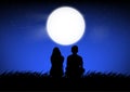 Silhouette image A couple man and woman sitting with Moon on sky at night time design vector illustration Royalty Free Stock Photo