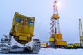 Silhouette image of oil and gas drilling rig in the middle of nowhere with dramatic sky. Onshore land rig in oil and gas industry