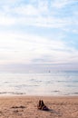 Silhouette image of tourists take sunbathing in evening at Patong beach, Phuket