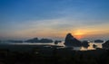 Silhouette of imestone karsts lanscape at sunrise Royalty Free Stock Photo