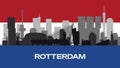 Silhouette of important buildings of the city on the Dutch flag. The silhouette of Rotterdam\'s famous buildings. Stock Photo