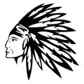 Silhouette of an Indian chief in a headdress with feathers. The design is suitable for logo, decor, paintings, emblem, symbol Royalty Free Stock Photo