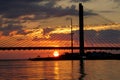 Silhouette of the Indian River Bridge during sunrise near Indian River Inlet, Delaware, U.S.A