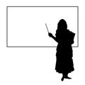 Silhouette Indian woman teacher in front of blackboard.