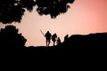 Silhouette of indigenous men going hunt Royalty Free Stock Photo