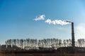 Silhouette of industrial factory smoke stack of coal power plant from chimney up on sky cause air pollution and destroy the Earth Royalty Free Stock Photo