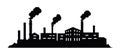 Silhouette of industrial factory with smokestacks emitting smoke. Pollution and environmental impact concept vector