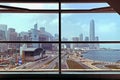 Silhouette of interior building struction with Hong Kong cityscape