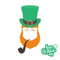 Silhouette of Irishman head with ginger beard, hat and smoking pipe.