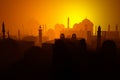 Silhouette of an Islamic Arab city. Middle east. Sunrise, sunset view