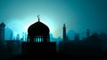 Silhouette of an Islamic Arab city. Middle east. Sunrise and night view.