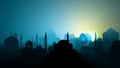 Silhouette of an Islamic Arab city. Middle east. Sunrise and night view.