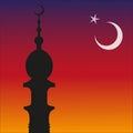 Silhouette of Islamic Mosque and Ramadan. Moon Royalty Free Stock Photo