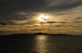 Silhouette island and the sea in sunset