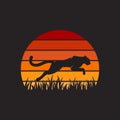 Silhouette of the Jaguar Leopard Puma Lion Panther Cheetah Tiger of jumping logo at sunset Royalty Free Stock Photo