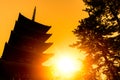 Silhouette japanese shrine sunset sunny sky of Kofukuji Temple Nara