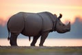 silhouette of javan rhino at dawn