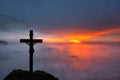 Silhouette Jesus and the cross over blurred sunset Royalty Free Stock Photo