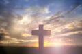 Silhouette of Jesus with Cross over sunset concept for religion, worship, Christmas, Easter, thanksgiving prayer and praise.Ã¢â¬Â¨ Royalty Free Stock Photo