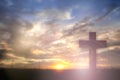 Silhouette of Jesus with Cross over sunset concept for religion, worship, Christmas, Easter, thanksgiving prayer and praise.Ã¢â¬Â¨ Royalty Free Stock Photo