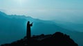 Silhouette of jesus preaching sermon on mountain top in biblical gospel teaching