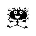 Silhouette joyful blot painted in black. Blob character smiles, Crank with arms and legs