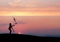 Silhouette of juggler in sunset Royalty Free Stock Photo