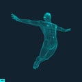 Silhouette of a Jumping Man. 3D Model of Man. Geometric Design. Royalty Free Stock Photo