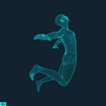 Silhouette of a Jumping Man. 3D Model of Man. Geometric Design. Polygonal Covering Skin. Human Body Wire Model. Vector Royalty Free Stock Photo