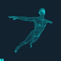 Silhouette of a Jumping Man. 3D Model of Man. Geometric Design. Polygonal Covering Skin. Human Body Wire Model. Vector Royalty Free Stock Photo