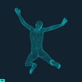 Silhouette of a Jumping Man. 3D Model of Man. Geometric Design. Polygonal Covering Skin. Human Body Wire Model. Vector Royalty Free Stock Photo