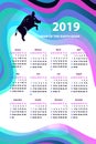 Silhouette jumping pig. Pocket calendar 2019. Chinese earth boar