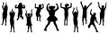 Silhouette of jumping and standing children. Happy cheerful kids. Vector illustration