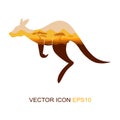 Silhouette of a kangaroo. Logo. The flat icon with the image of a kangaroo. View kangaroos from the side. African nature. Wild nat
