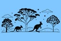 Silhouette of Kangaroos and Australian Trees at Night Royalty Free Stock Photo